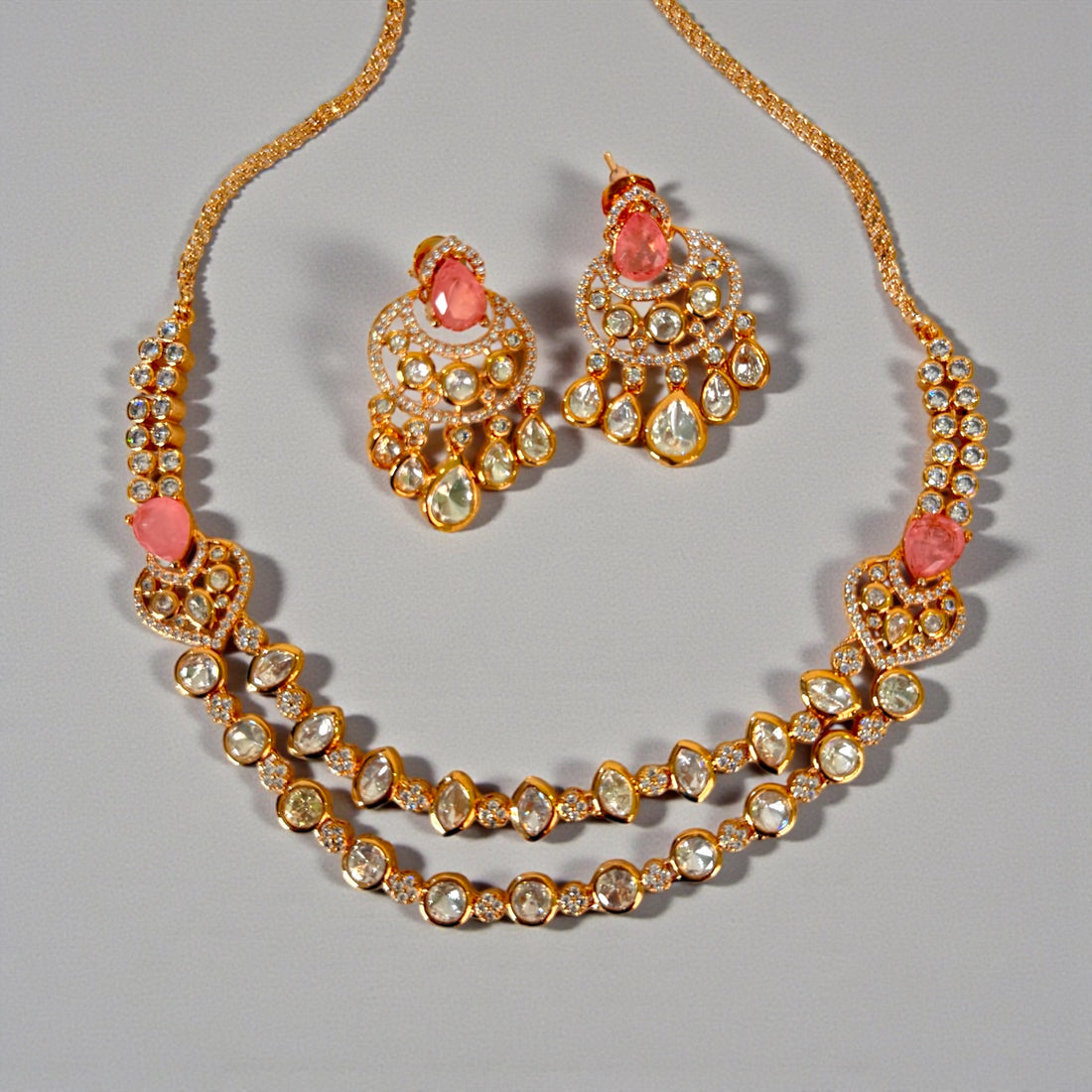Sangita pink Polki Kundan Necklace Set