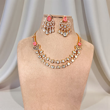 Sangita pink Polki Kundan Necklace Set