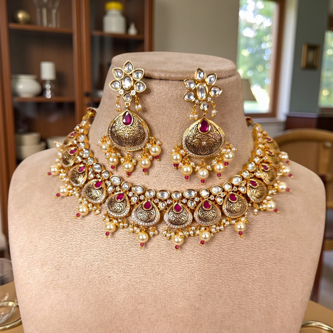 Vani Pink Polki Kundan Necklace Set