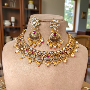 Vani Pink Polki Kundan Necklace Set