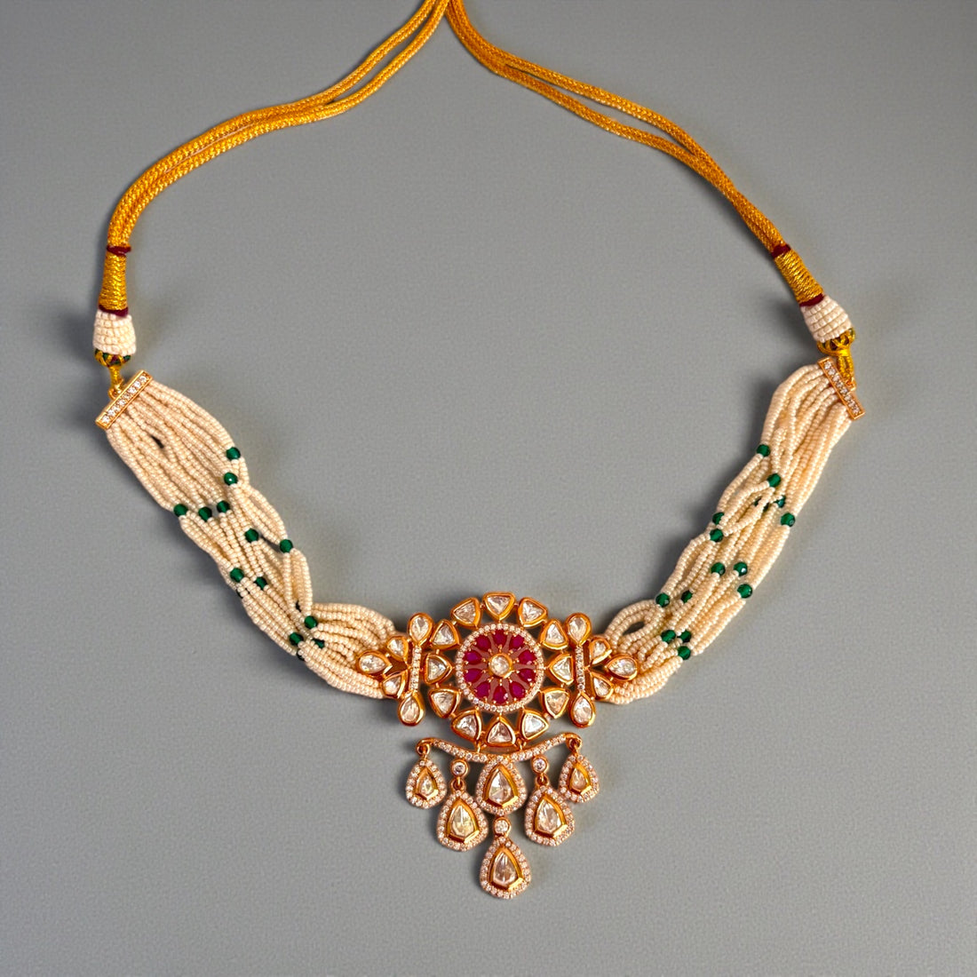 Sanjana Ruby pink Polki Kundan Necklace Set