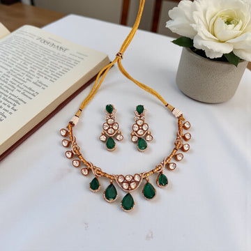 Shagun Green Polki Kundan Necklace Set