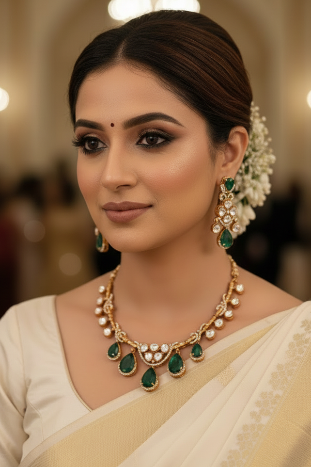 Shagun Green Polki Kundan Necklace Set