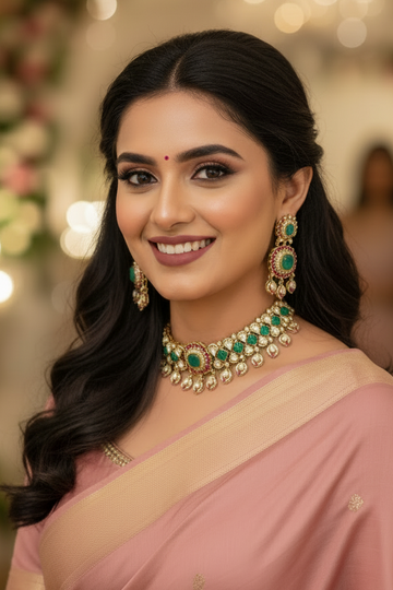 Lavi Ruby Green Polki Kundan Necklace Set
