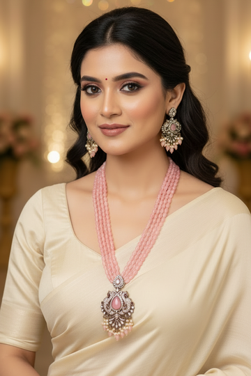Dhriti Light Pink Polki Kundan Necklace Set