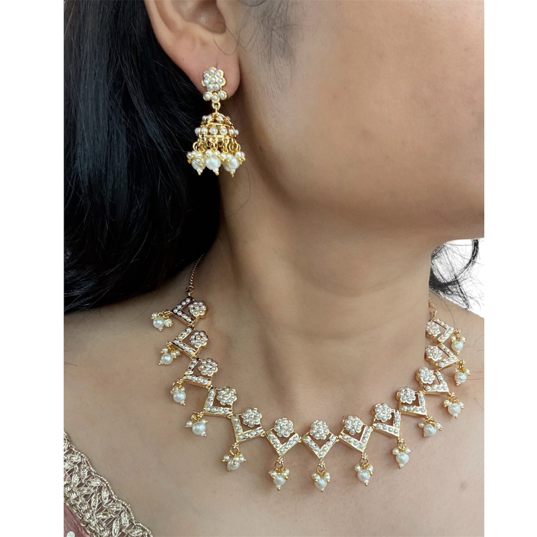 Disha Jadau Pearl Necklace Set