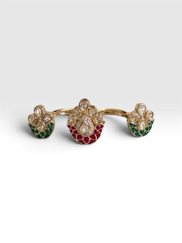 Green Pink Double Finger Ring