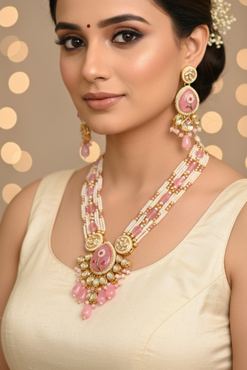 Pink Shrishti Rajwadi Necklace Set