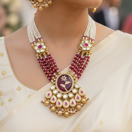 Ruby Pink Anaya Rajwadi Necklace Set