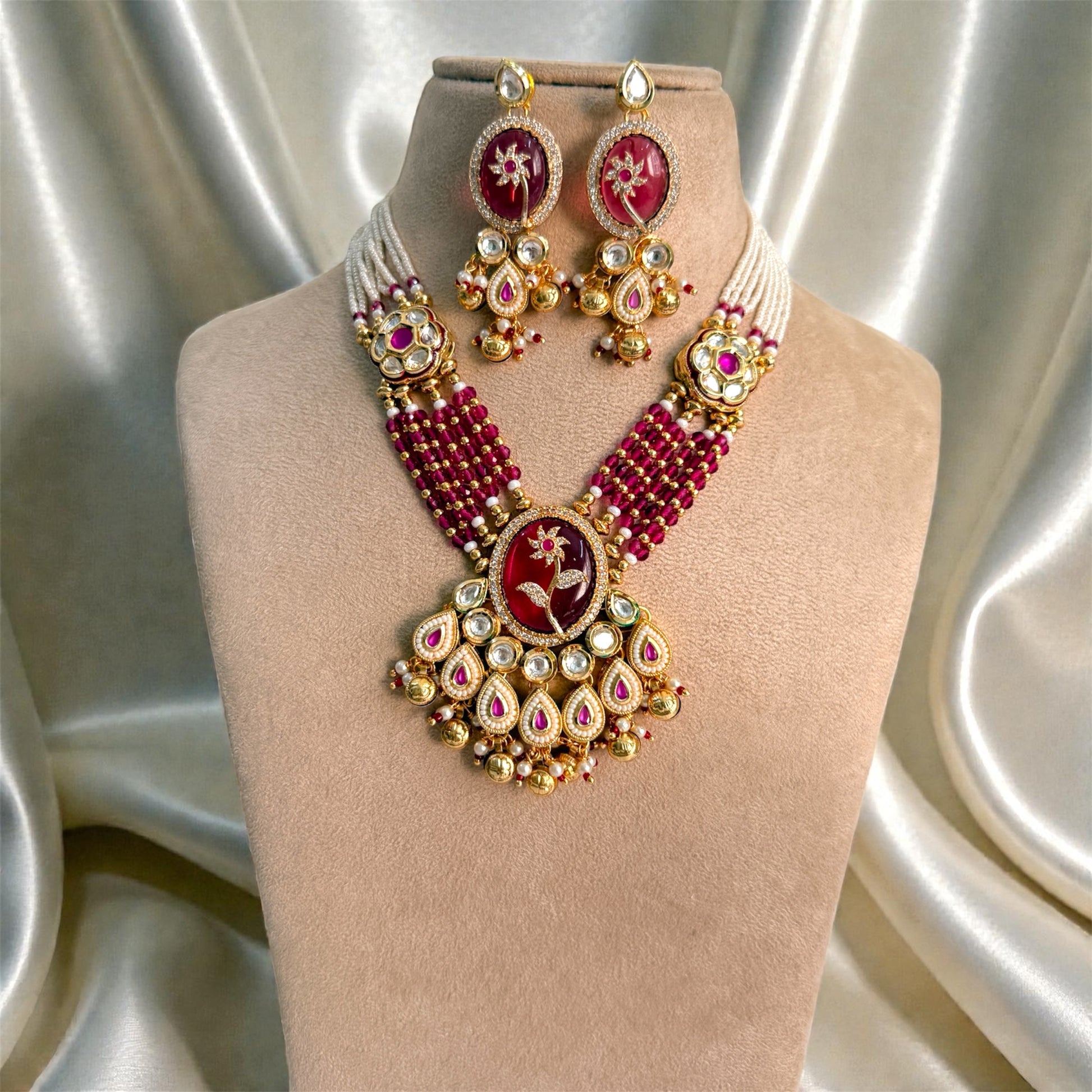 Ruby Pink Anaya Rajwadi Necklace Set