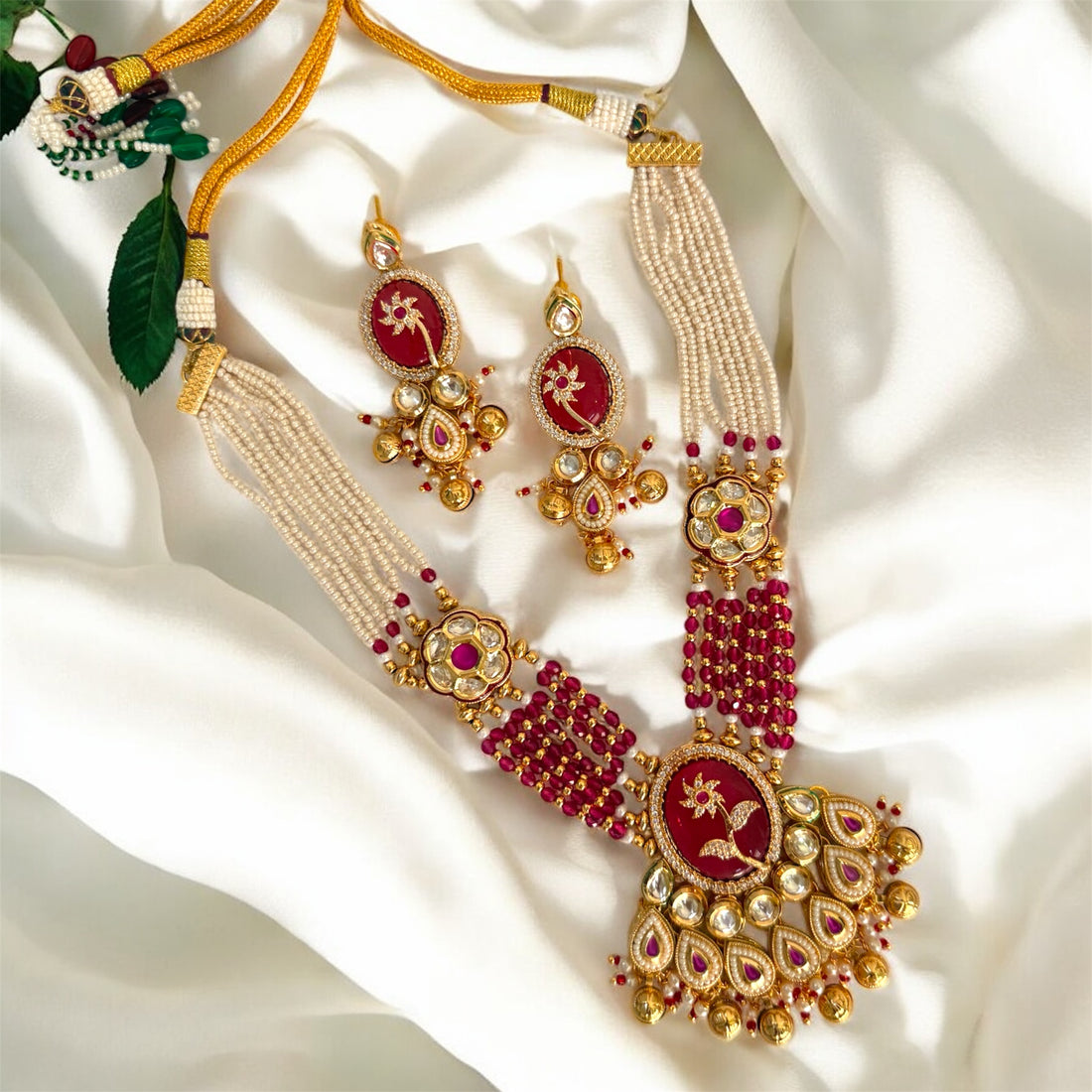 Ruby Pink Anaya Rajwadi Necklace Set