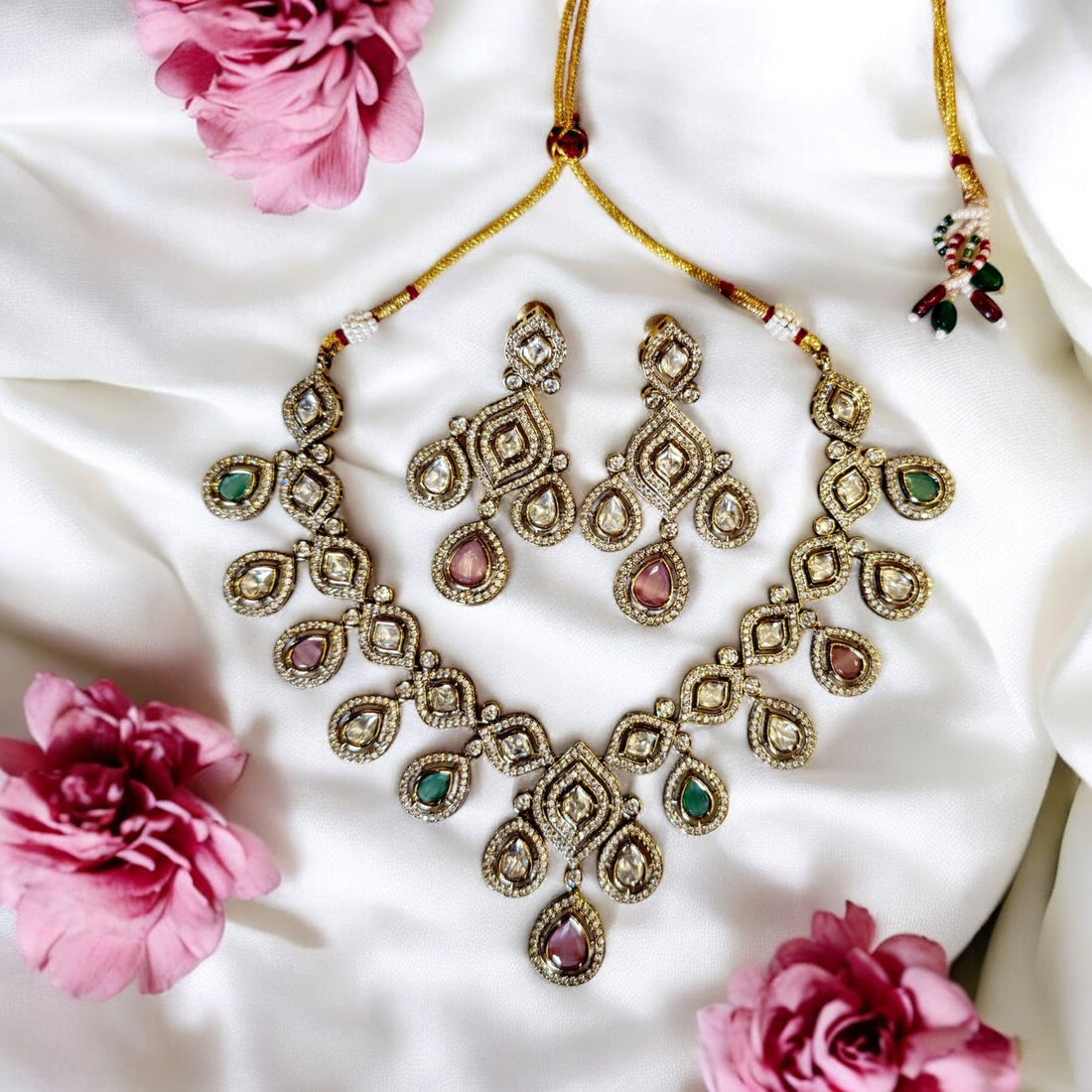 Diwya Multicolor Polki Necklace Set - MIARAA