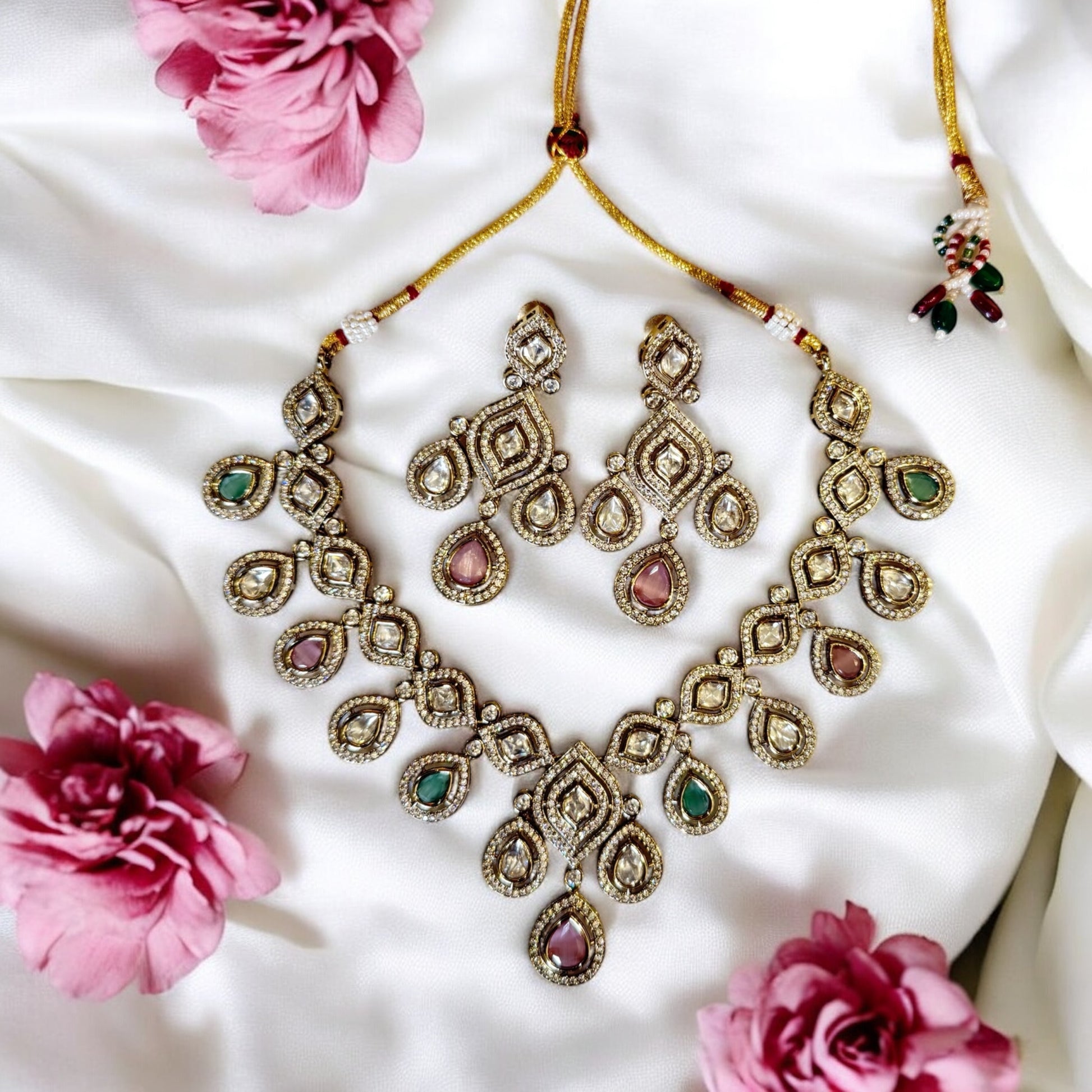 Diwya Multicolor Polki Necklace Set - MIARAA