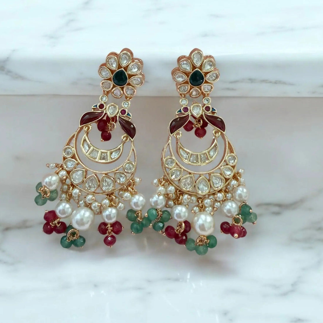 Mahira Moissanite Polki Statement Earrings - MIARAA