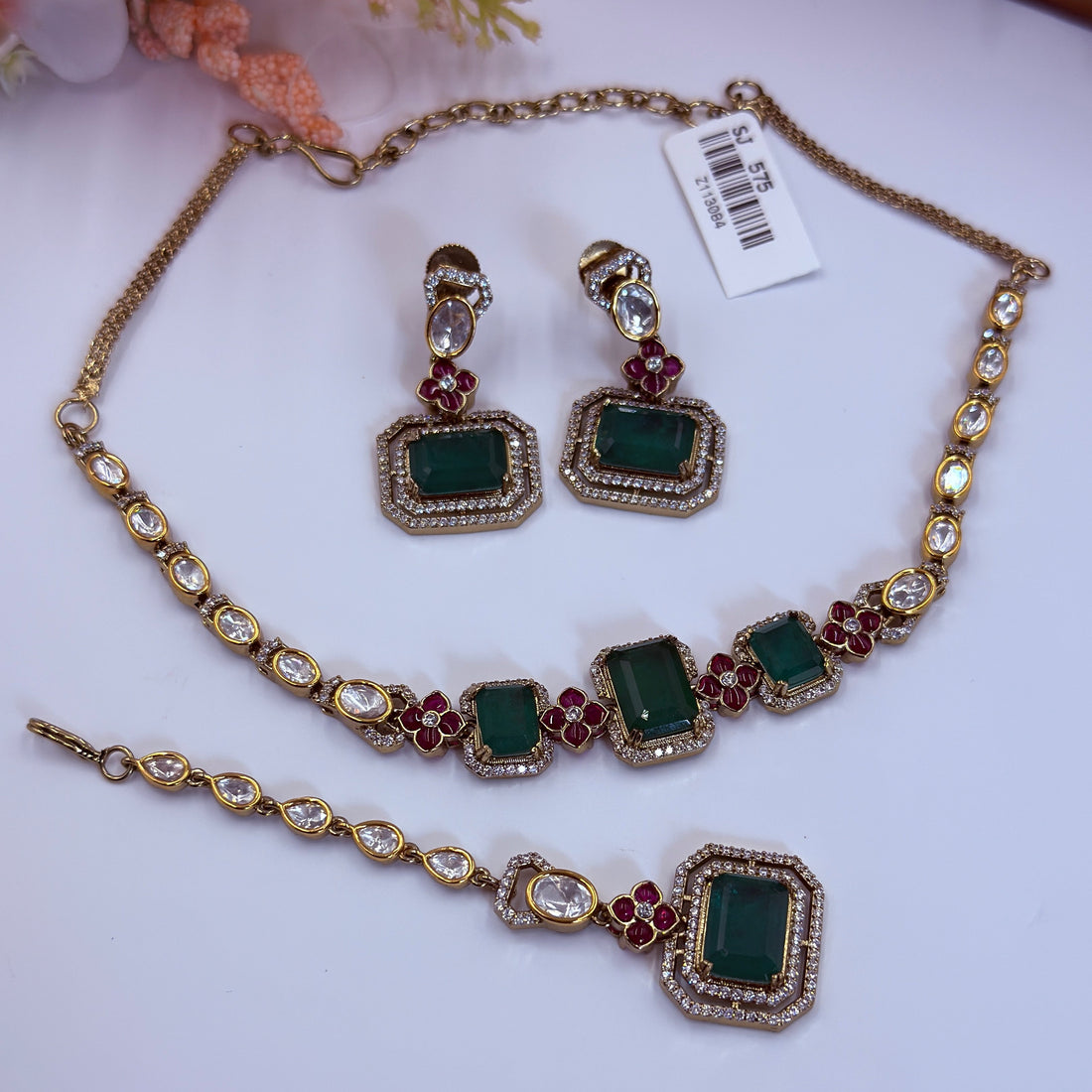 Tara Green Polki Necklace Set