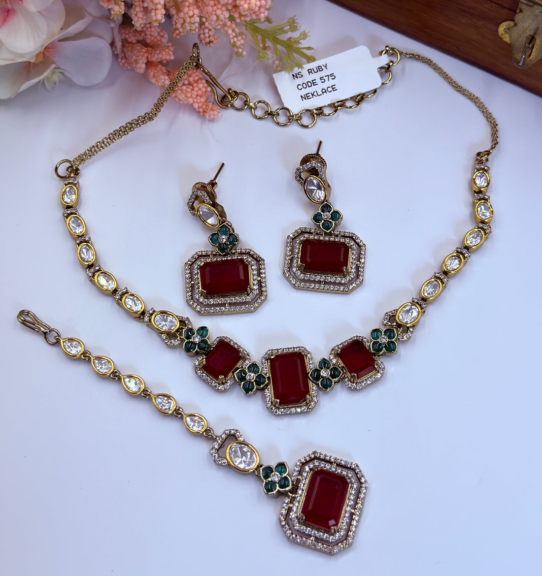 Tara Maroon Polki Necklace Set