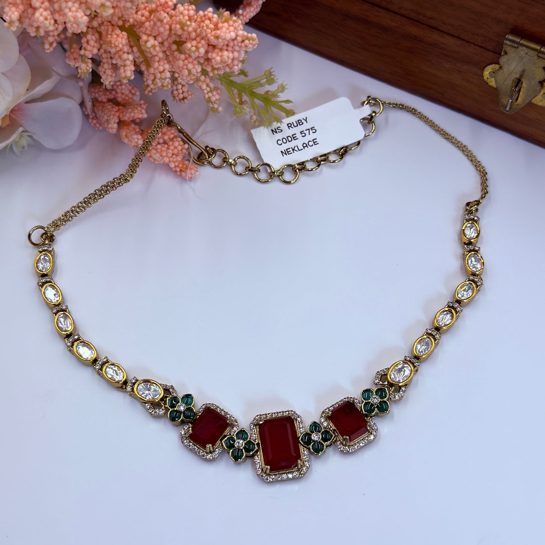 Tara Maroon Polki Necklace Set
