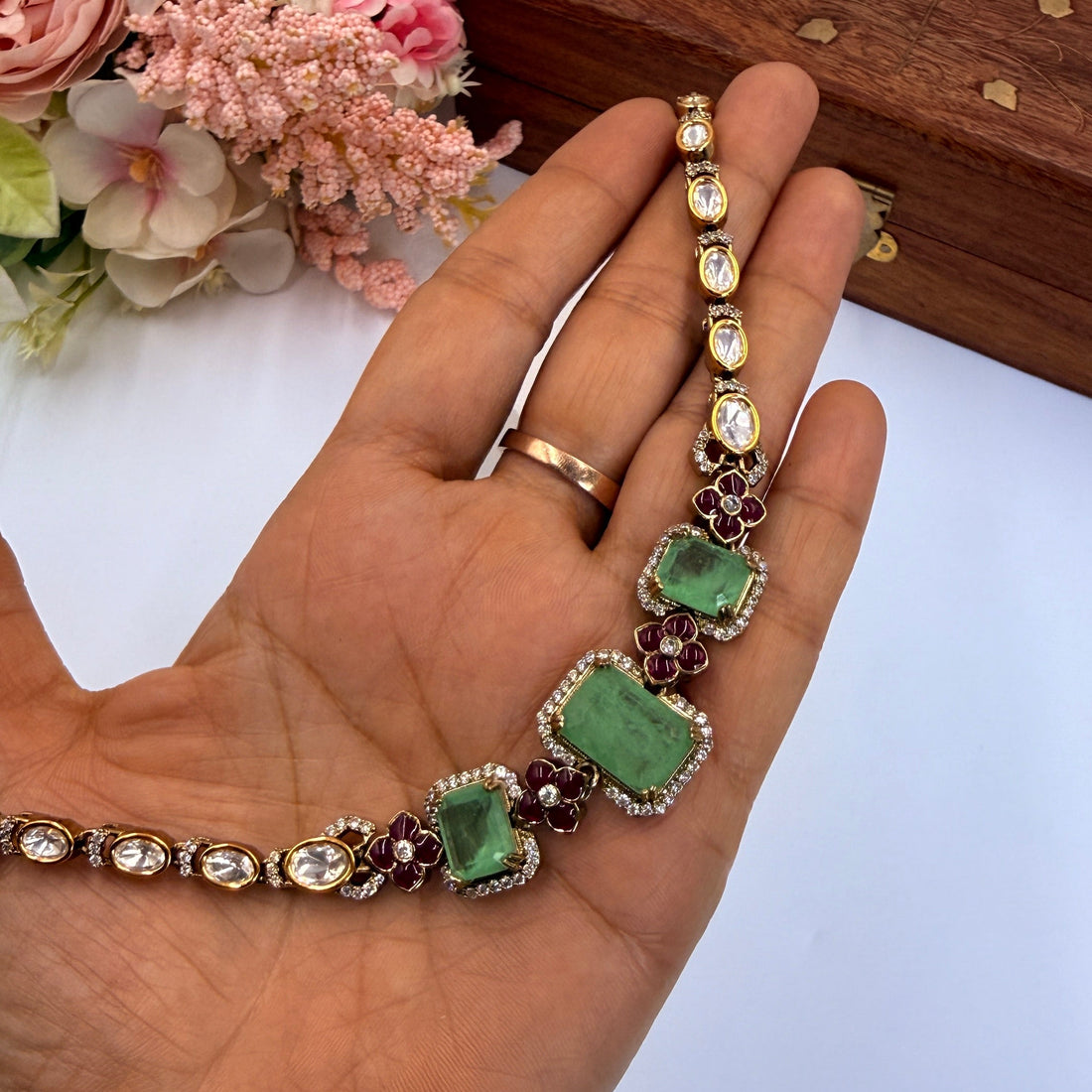 Tara Pista Green Polki Necklace Set