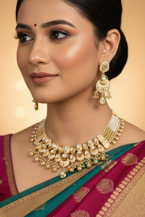 White Surya Rajwadi Necklace Set