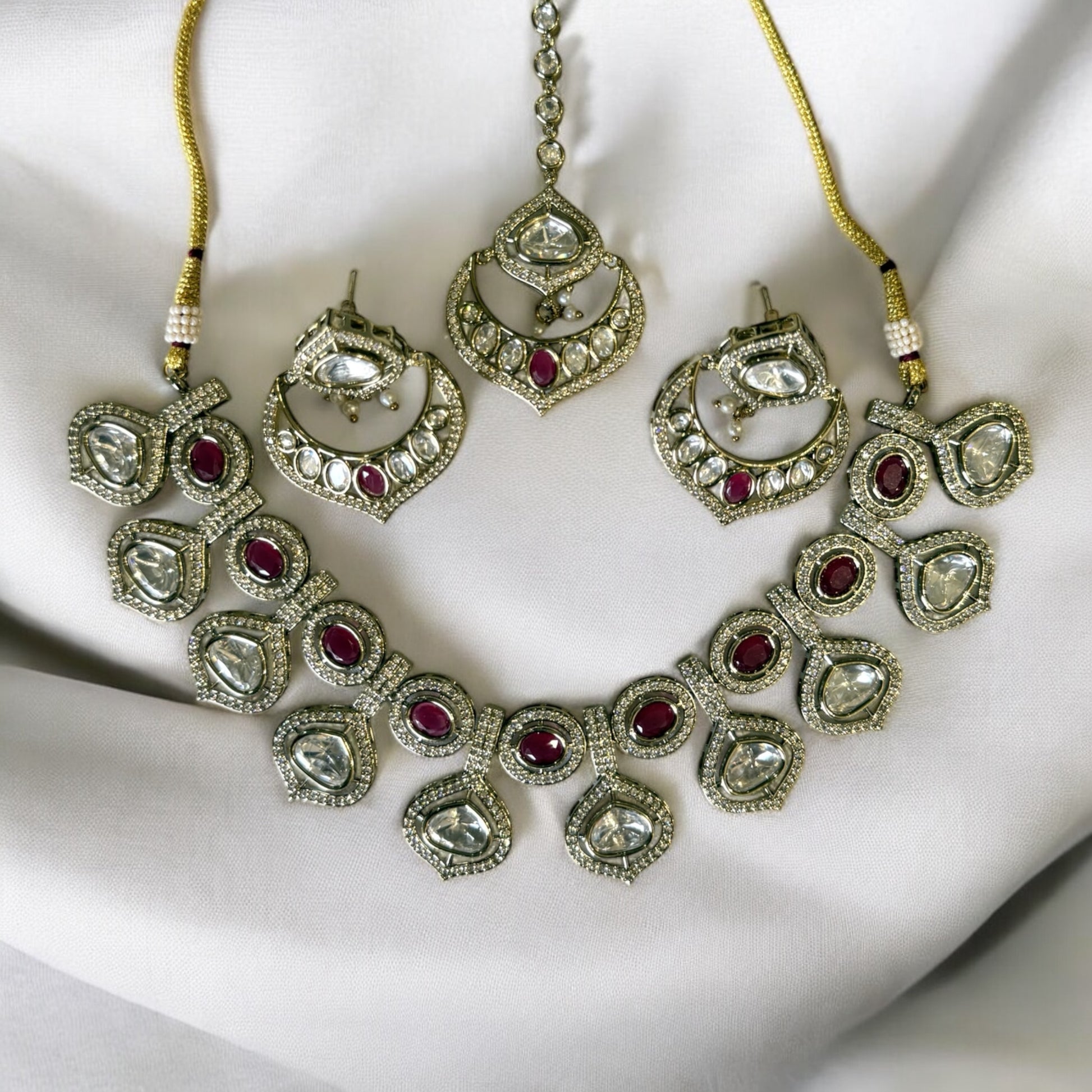 Pankhudi Ruby Polki Necklace Set - MIARAA