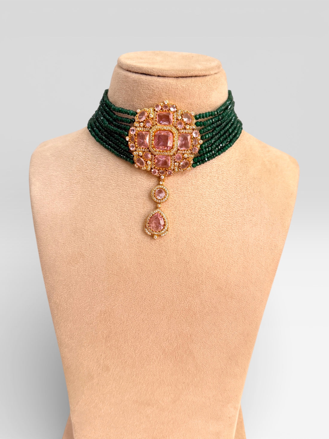 miaraa Ambar Green Pink sabyasachi Necklace Set