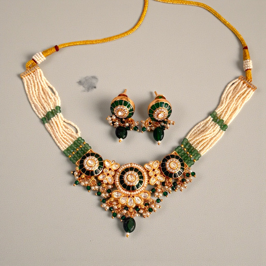 miaraa Anantya Green Polki Kundan Necklace Set