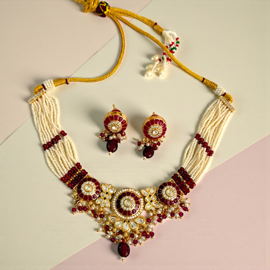 miaraa Anantya Ruby pink Polki Kundan Necklace Set1
