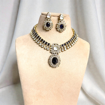 miaraa Annu Purple Polki Kundan Necklace Set