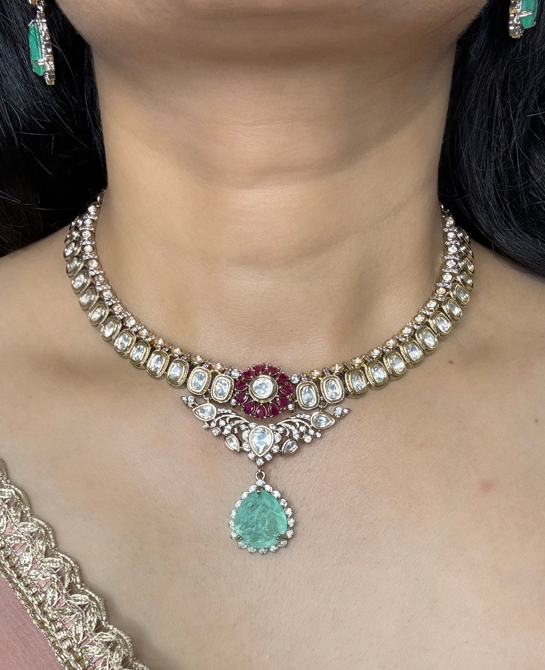 miaraa Damini Polki Necklace Set1