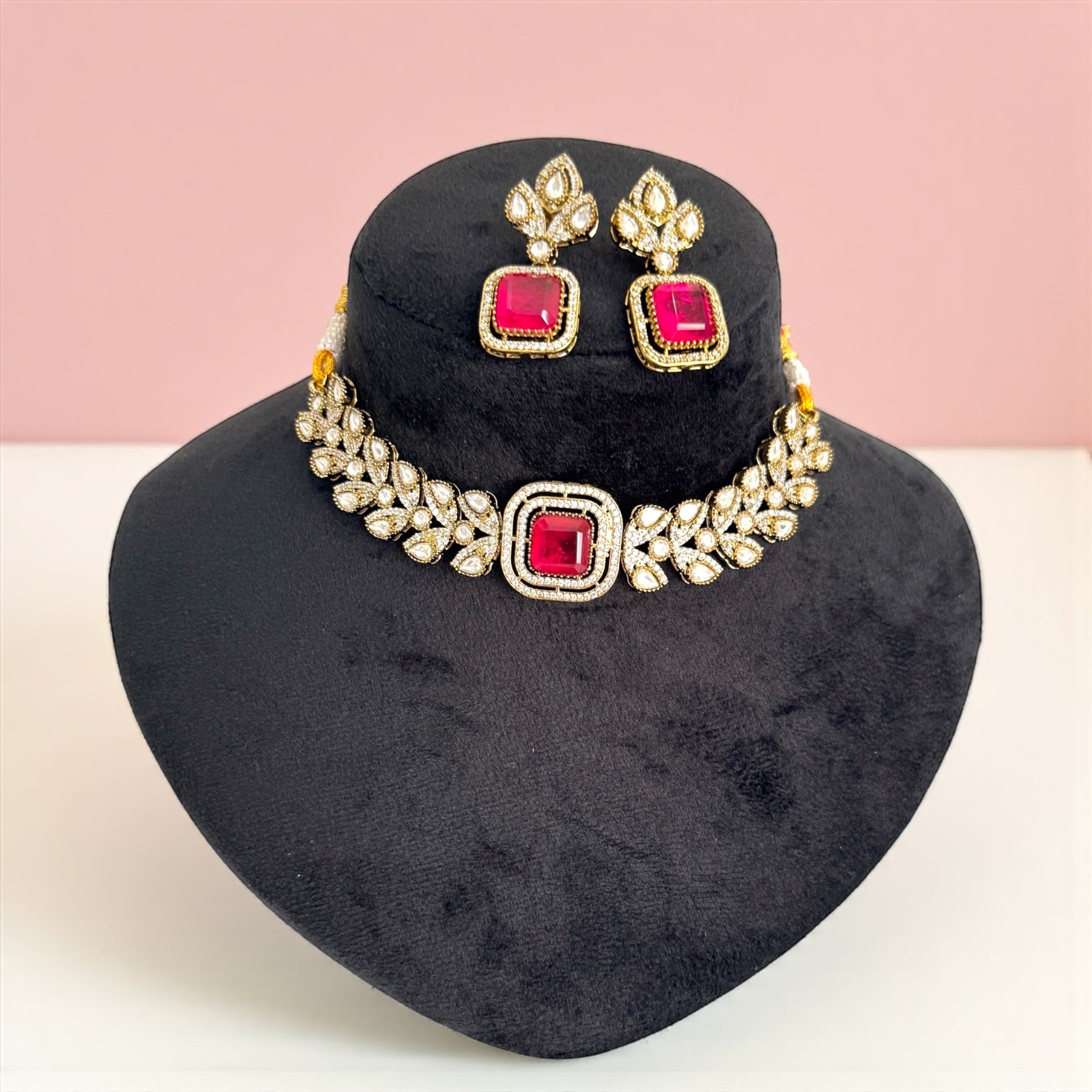 miaraa Dhanvi Pink Polki Kundan Necklace Set