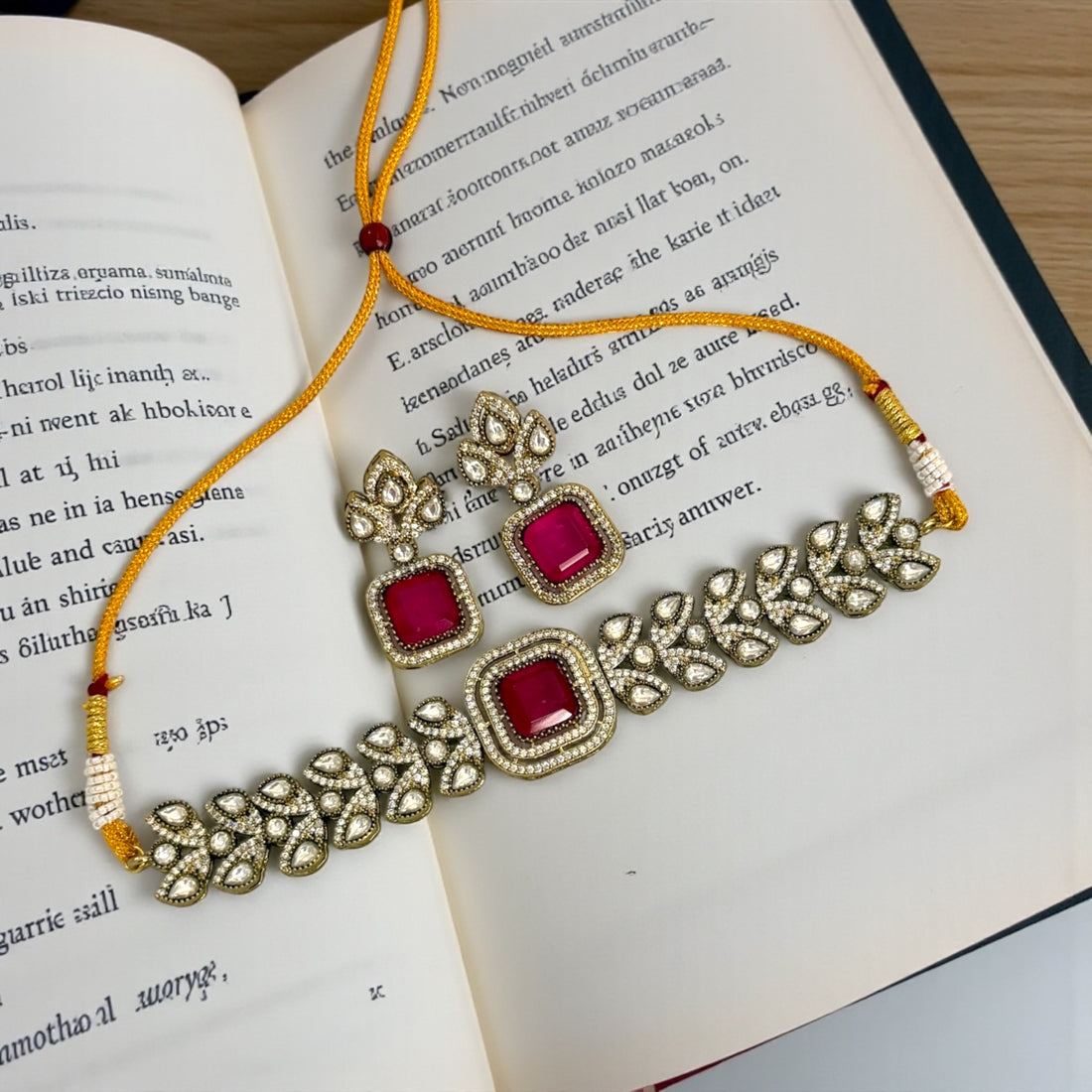 miaraa Dhanvi Pink Polki Kundan Necklace Set
