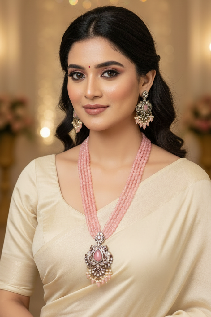 miaraa Dhriti Light Pink Polki Kundan Necklace Set