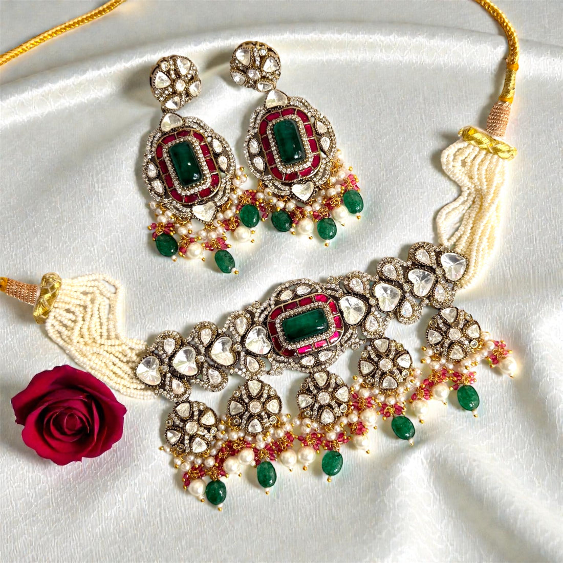 miaraa July Polki Kundan Necklace Set
