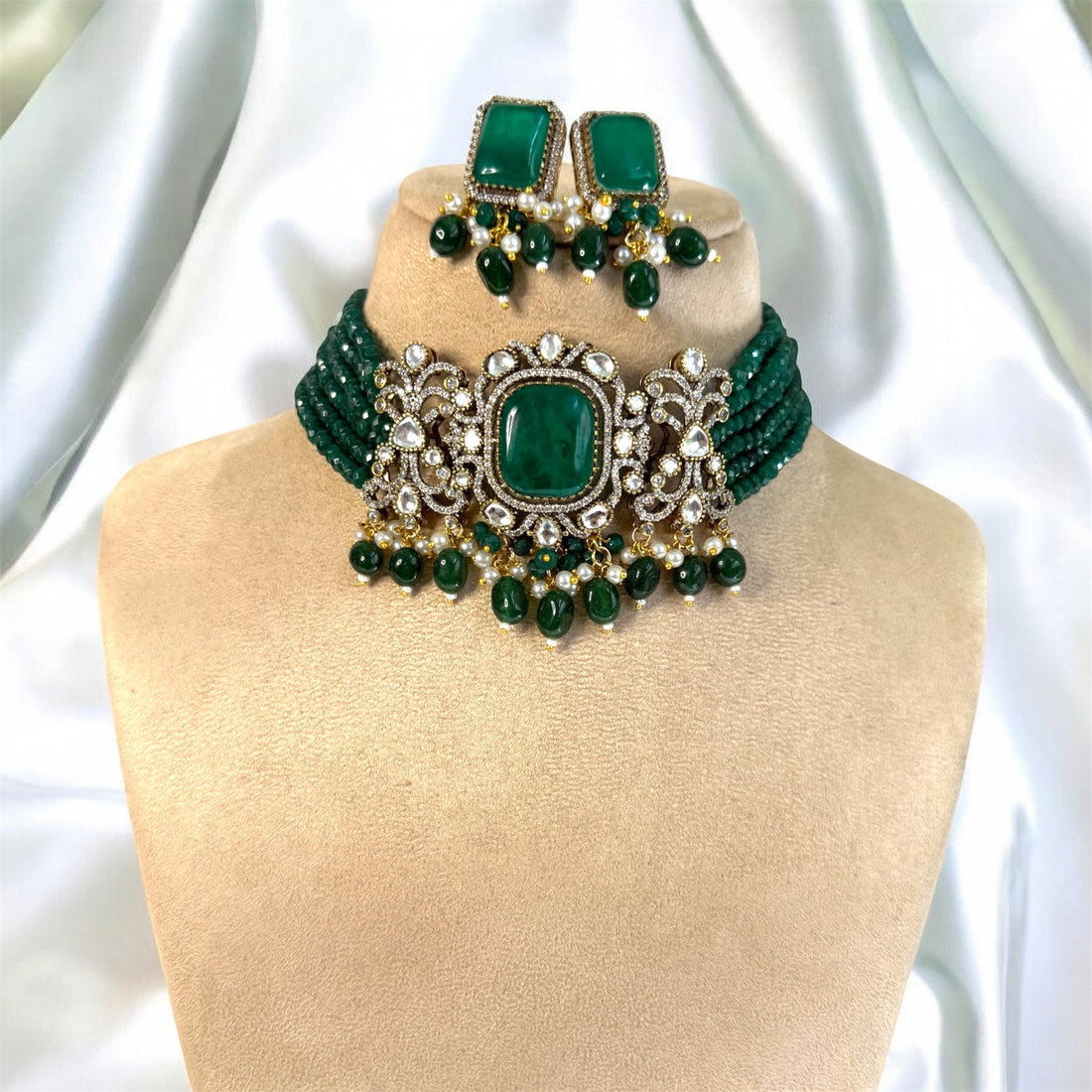 miaraa Namrata Green Polki Kundan Necklace Set