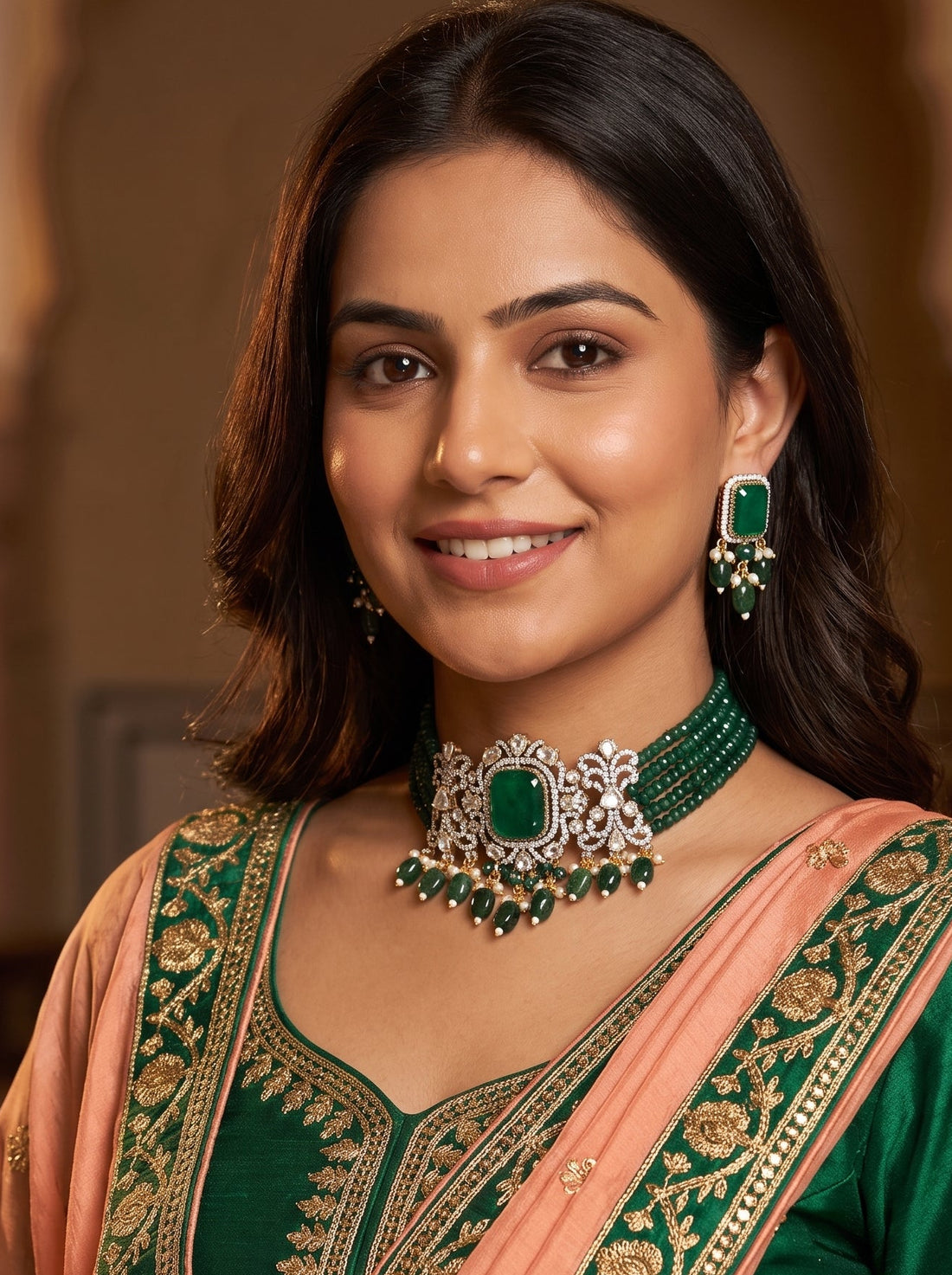 miaraa Namrata Green Polki Kundan Necklace Set