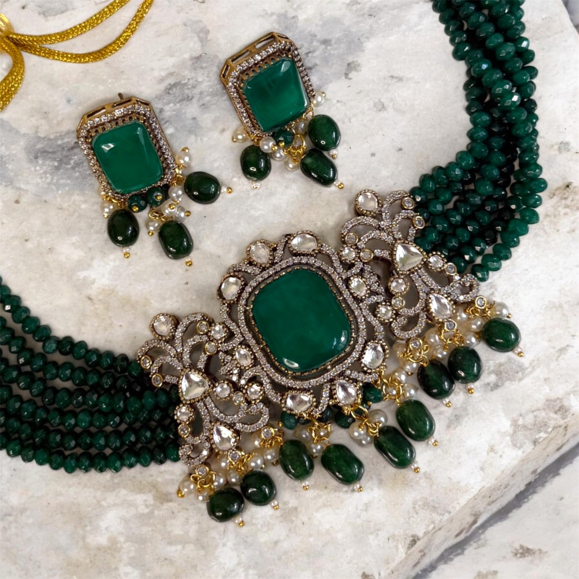miaraa Namrata Green Polki Kundan Necklace Set