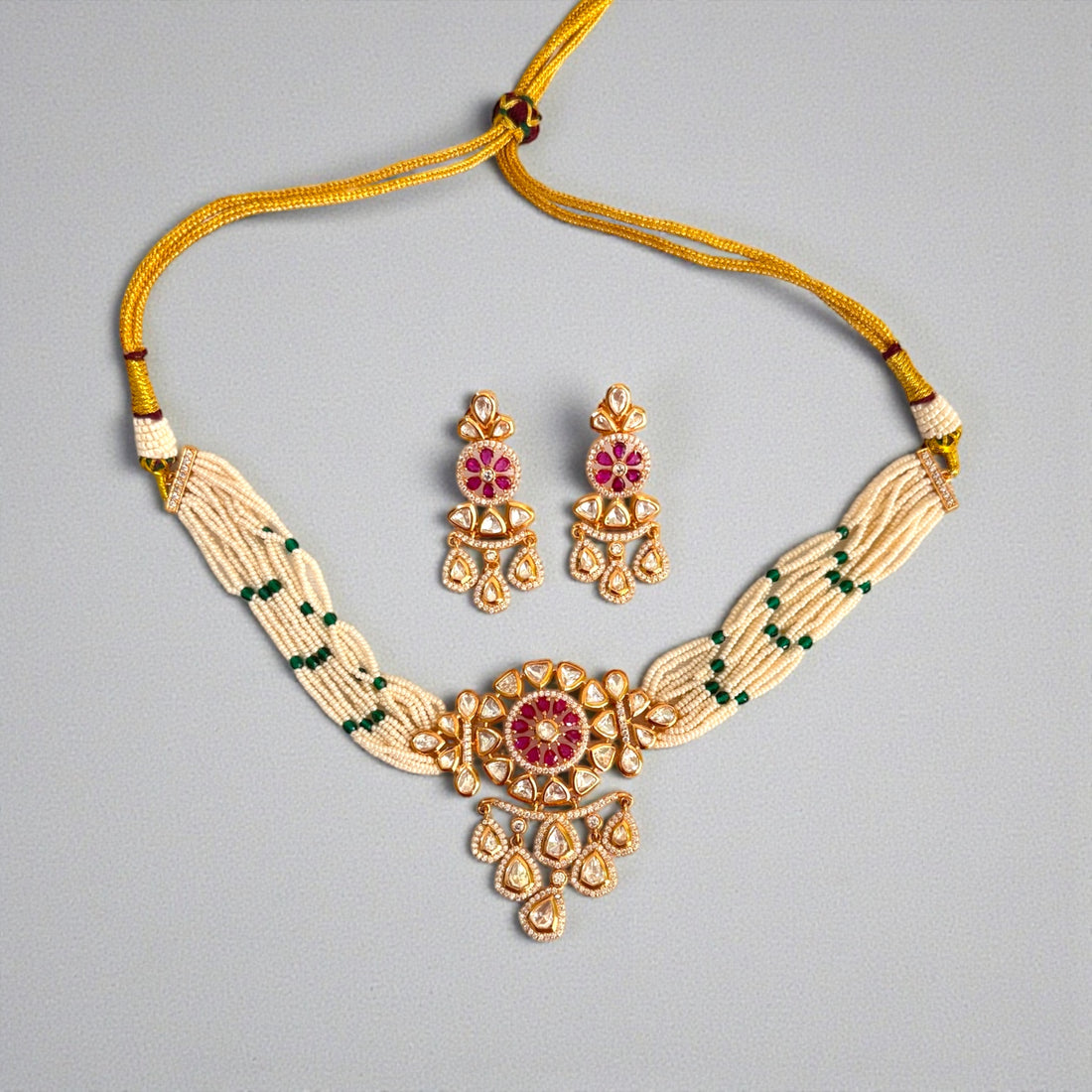 miaraa Sanjana Ruby pink Polki Kundan Necklace Set