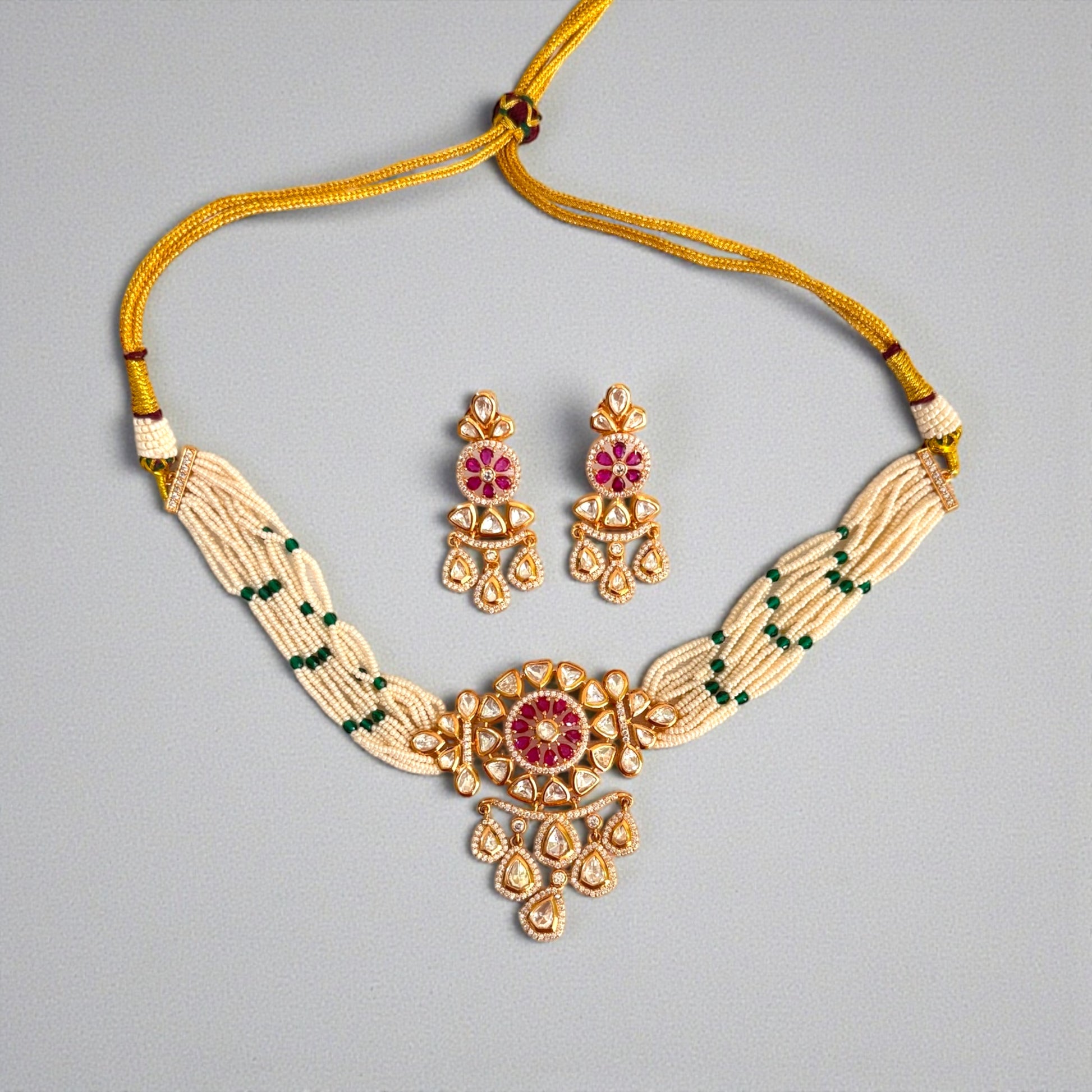 miaraa Sanjana Ruby pink Polki Kundan Necklace Set
