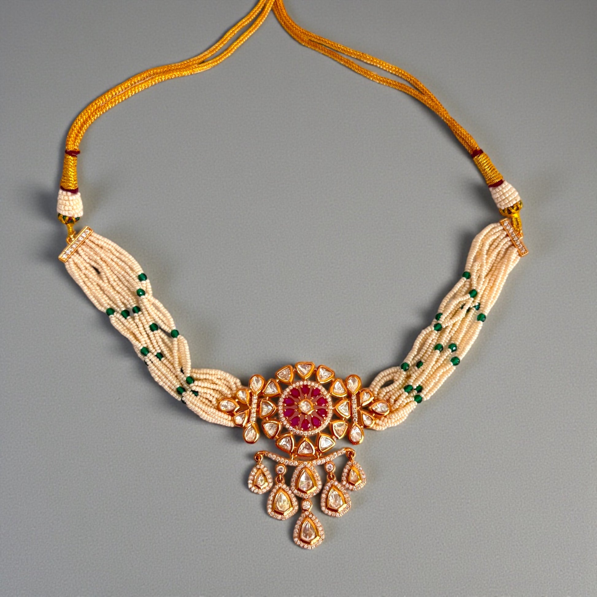 miaraa Sanjana Ruby pink Polki Kundan Necklace Set