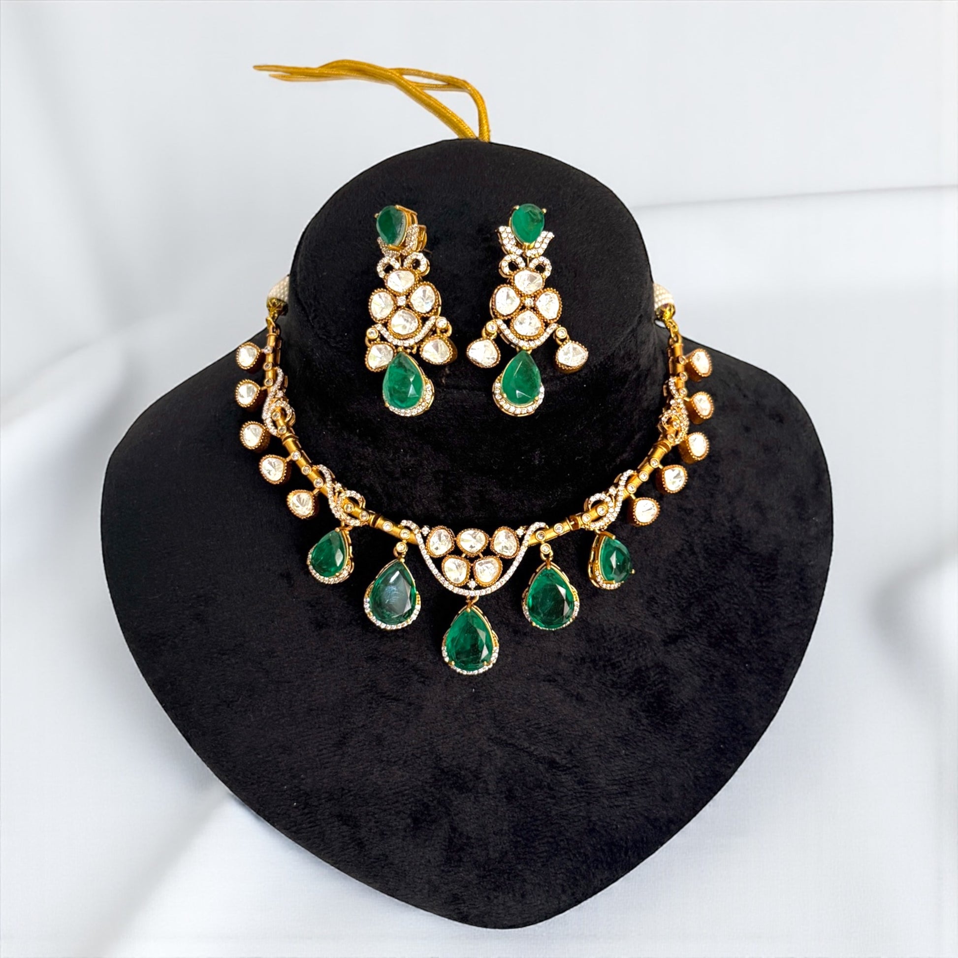 miaraa Shagun Green Polki Kundan Necklace Set