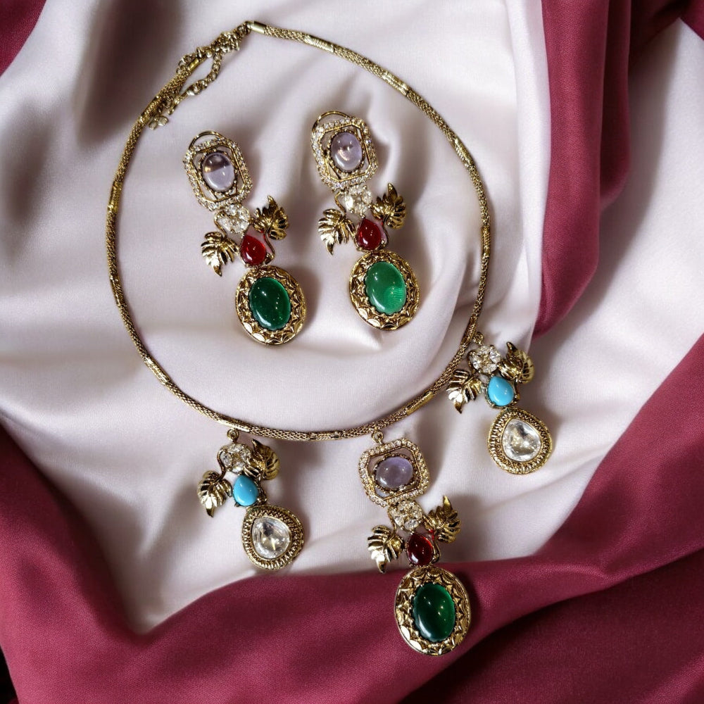Ishani Multicolor Stone Necklace Set - MIARAA
