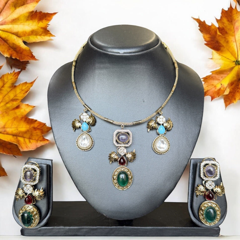 Ishani Multicolor Stone Necklace Set - MIARAA