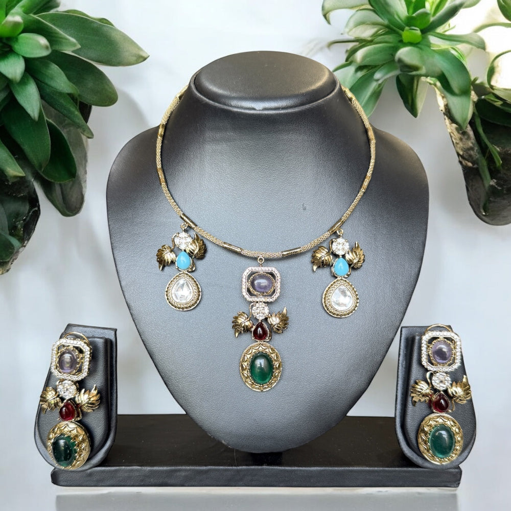 Ishani Multicolor Stone Necklace Set - MIARAA
