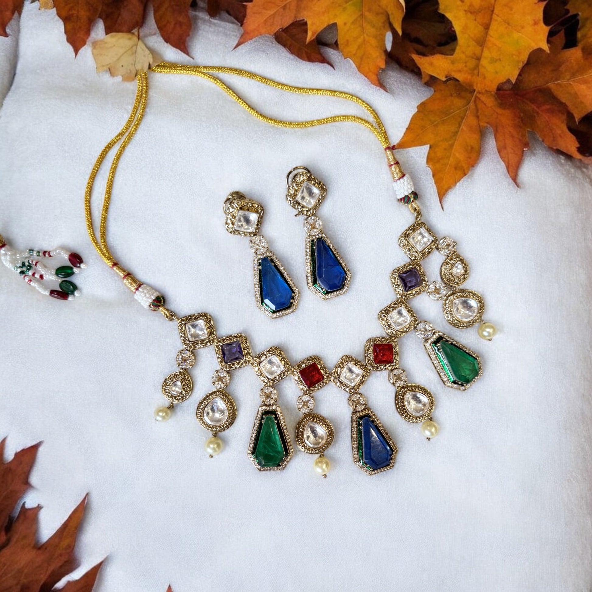 Vaishali Multicolor Stone Necklace Set - MIARAA